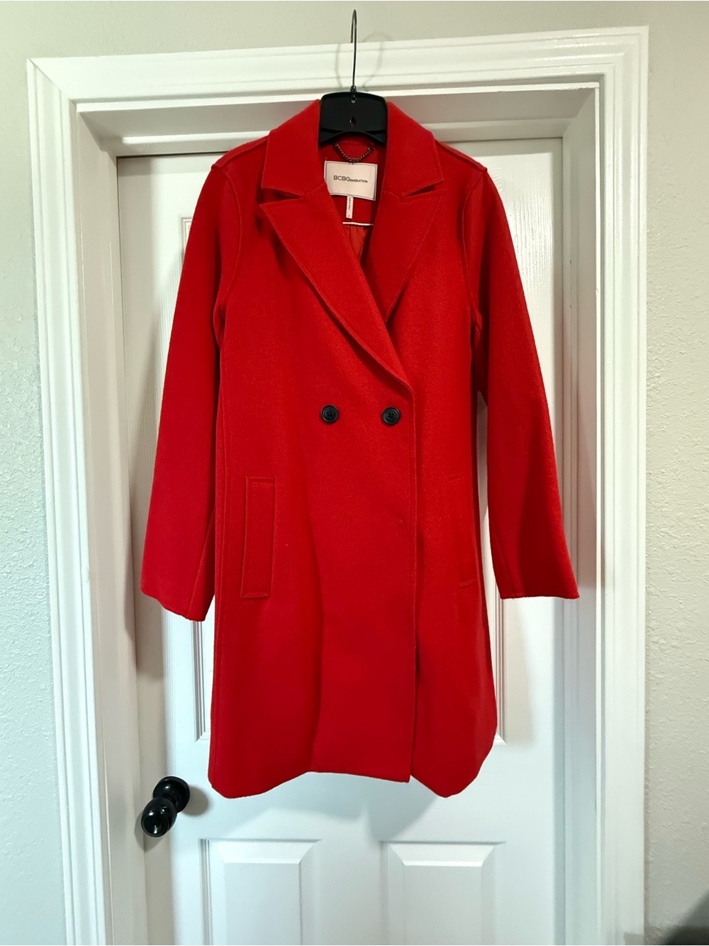BCBGeneration Red Double-Breasted Pea Coat